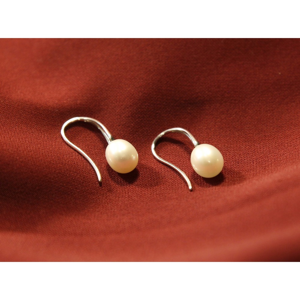 Honora 925 Sterling Silver Earrings, White Freshwater Pearls, Bridal, Huggie A5